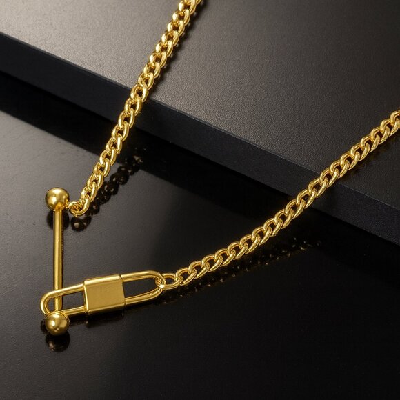 🆕Minimalist Modern Padlock Bar Necklace 18K Gold Plated Stainless Steel - Picture 5 of 9